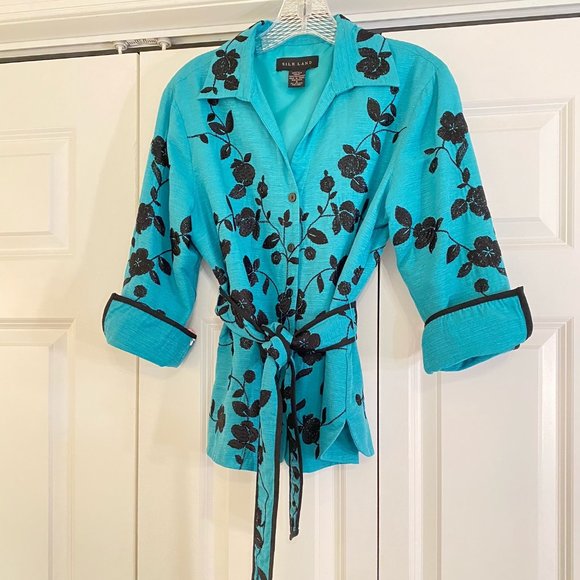 Teal Ladies Blazer -- 100% Silk - Picture 5 of 16